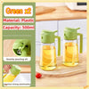 A green plastic oil spray bottle demonstrating gravity pouring and strong injection atomization.