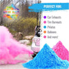 A pile of vibrant blue and pink powder next to a white object, with text suggesting it is perfect for various uses.