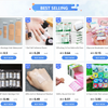 A collection of various first aid bandages including adhesive elastic, waterproof, and round types for minor cuts.