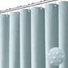 A row of light gray, textured shower curtain rods hanging from a metal bar.