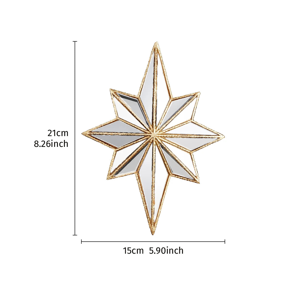 Goldgerahmtes Harzsternwandkunstwerk mit spitzer Form, 21cm hoch und 15cm breit.