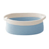 Handwoven rope storage basket in light blue and cream with handles