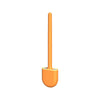 Brosse à vaisselle silicone orange fixée au mur avec une longue poignée.