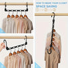 Three steps showing how to use multi-pack plastic clothes hangers for closet space saving