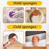 Image showing how to hold and use sponges for dish scrubbing, including cold and regular sponges.
