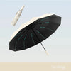 A black and beige heavy-duty automatic windproof umbrella is shown open against a light background.