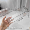 A hand holds a clear plastic jewelry organizer box with dimensions 23cm long by 9cm wide and 6.1cm deep.