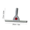 A gray glass cleaning squeegee with a handle and a flat cleaning blade, shown with dimensions.