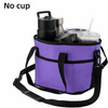 Sac isotherme violet avec couvercle et paille noire, sur fond blanc.