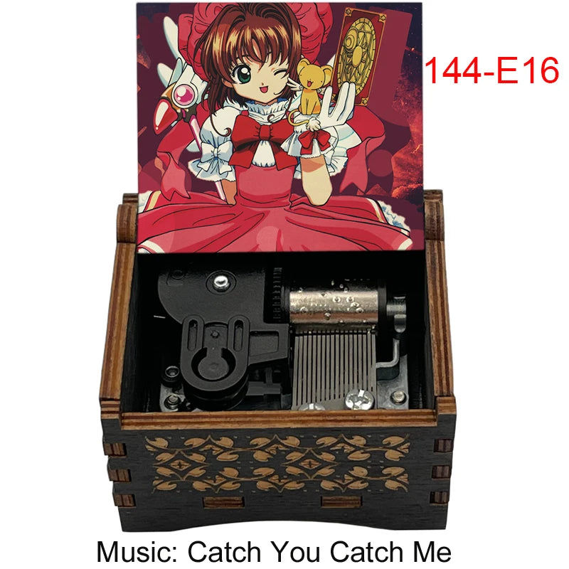 A wooden musical tone box featuring an anime character, used for celebration gifts.