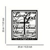 Black line art design featuring the words Love God with all your heart soul mind and strength and a cross symbol.