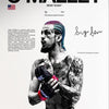 A muscular male fighter wearing purple and black UFC gear posing for a canvas art print.