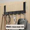 Black heavy-duty adhesive door hooks with 6 hooks, measuring 110mm high.