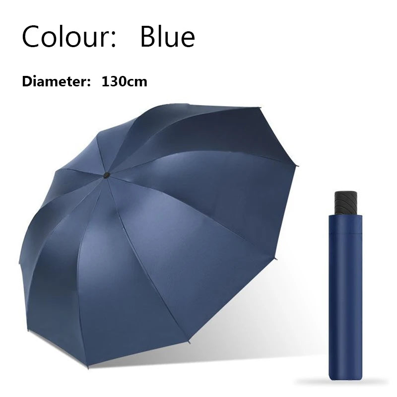 A dark blue extra large windproof folding umbrella shown open.