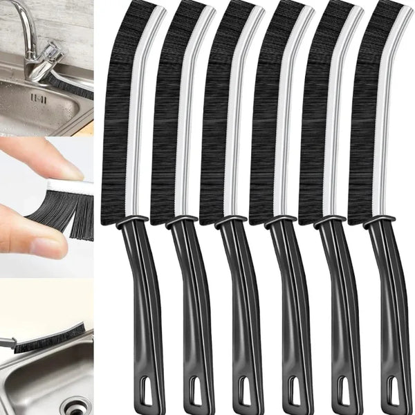 A set of black hard bristle crevice cleaning brushes for household and automotive use.