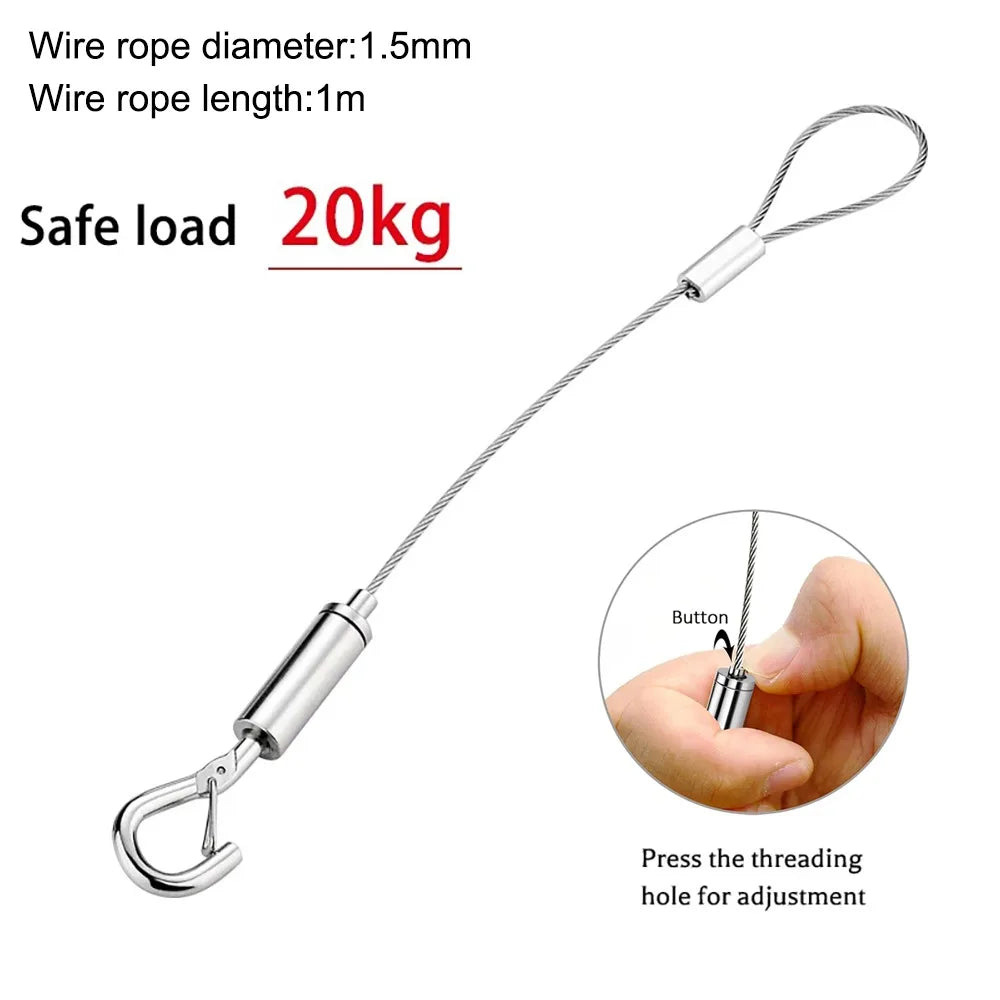 Stainless steel wire rope hanging kit with a 1.5mm diameter rope and a 20kg safe load