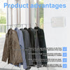 A hanging garment shows an anti-sag adjuster button on the rope box and a double lock for drying.