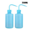 A pair of 250ml squeeze bottles with measurement marks for tattoo solutions in light blue.