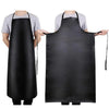A black heavy-duty waterproof PU leather apron shown being worn by a person.