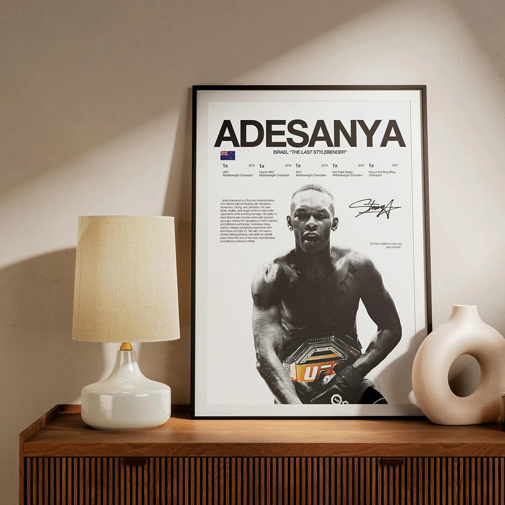 A canvas art print featuring a black and white photo of an MMA fighter in a fighting stance.