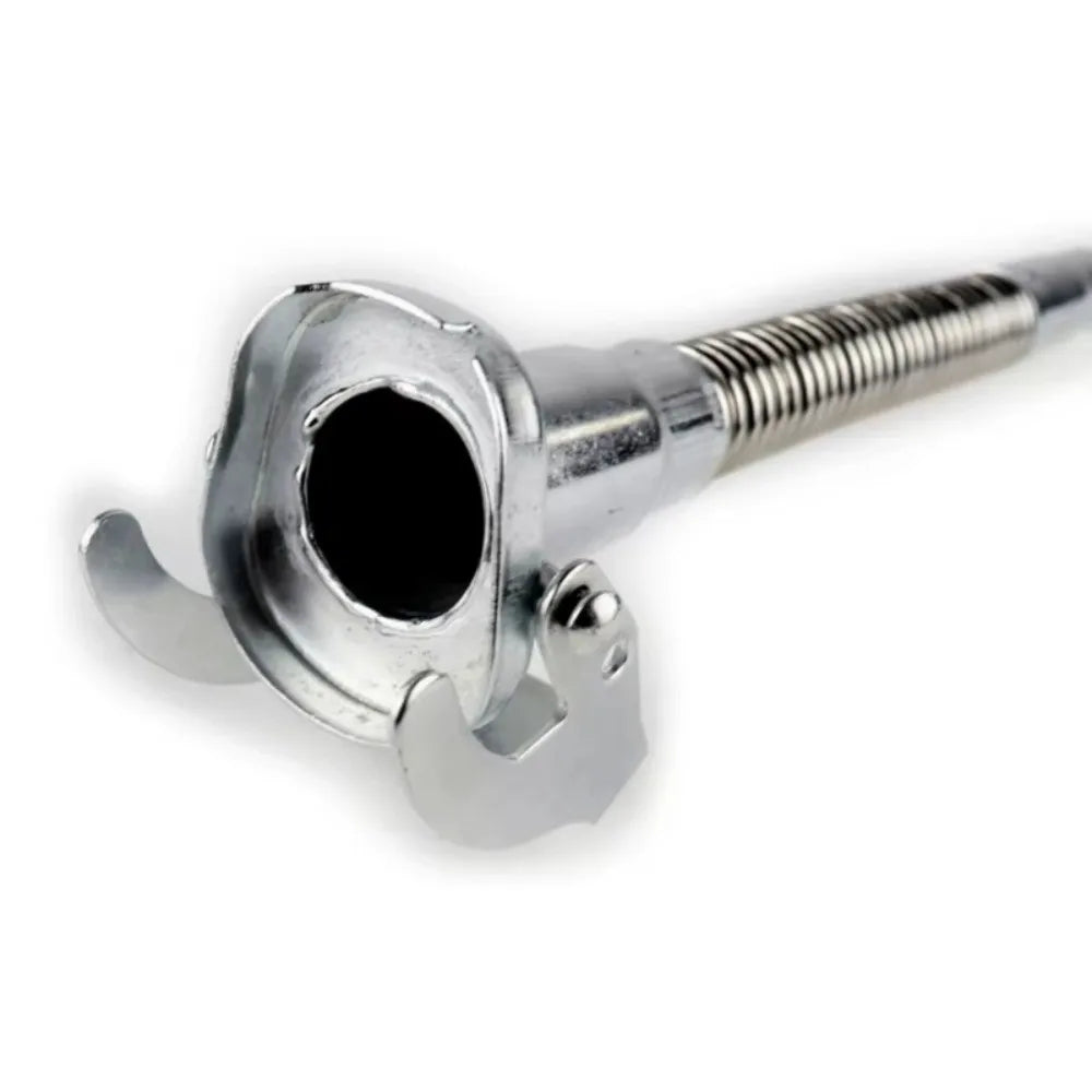 Silver universal leak-proof pour spout for gas and oil cans with a threaded design