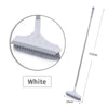 White 2-in-1 floor scrub brush with a long handle and a cleaning head shown in detail.