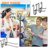 A woman is using heavy-duty black mesh grid display hooks for retail and home organization.