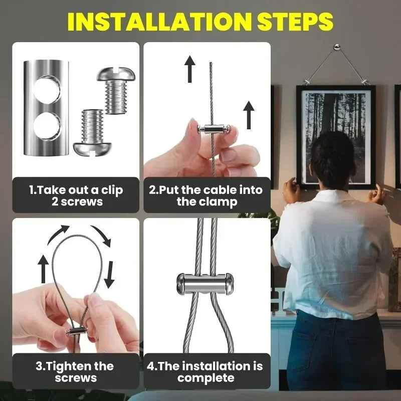 Installation steps showing how to use adjustable steel wire rope cable clamps for installation