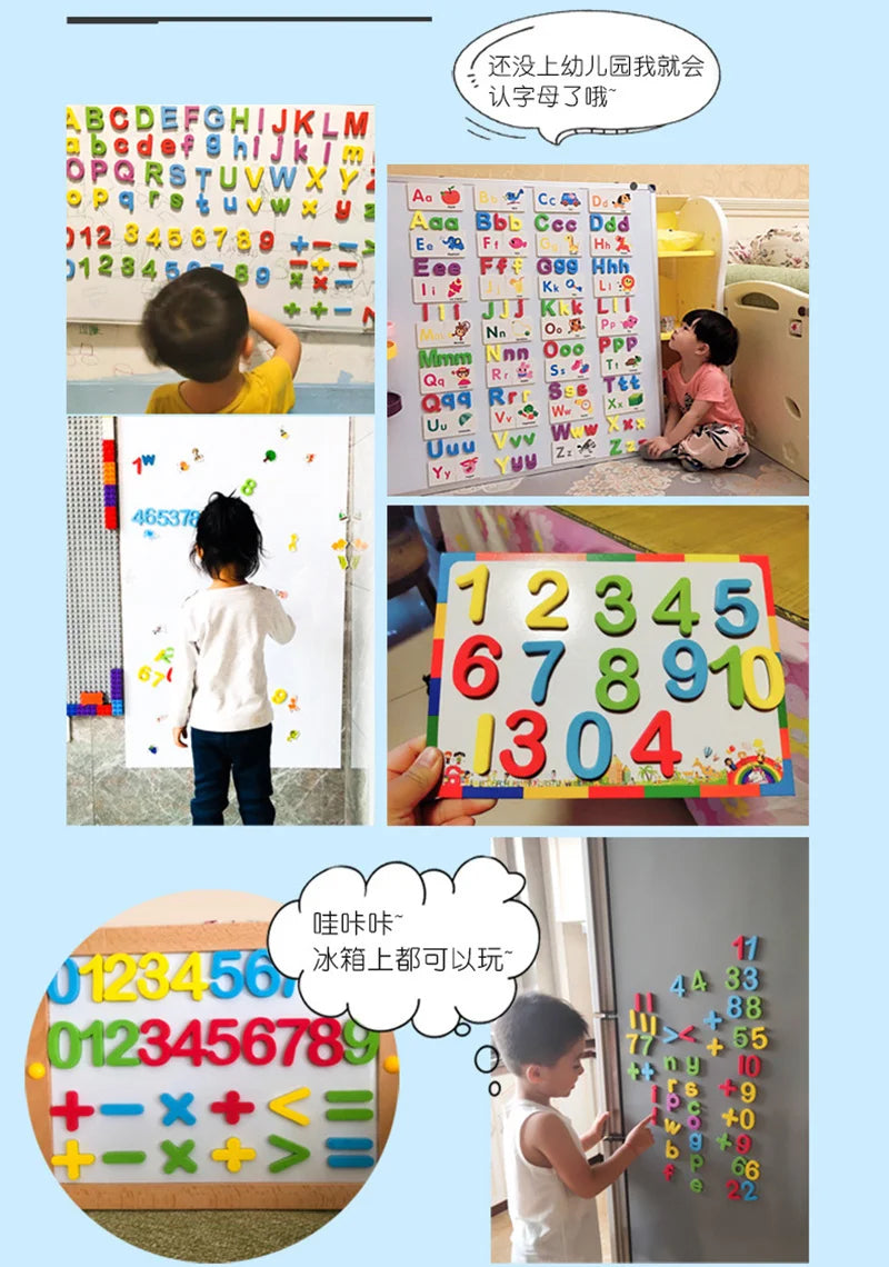 Magnetisches Alphabet-Lernset mit Buchstaben und Zahlen in verschiedenen Anordnungen für Kindererziehung