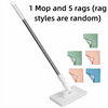 A white hands-free 360° rotating mop with a base and five assorted colored microfiber rags.