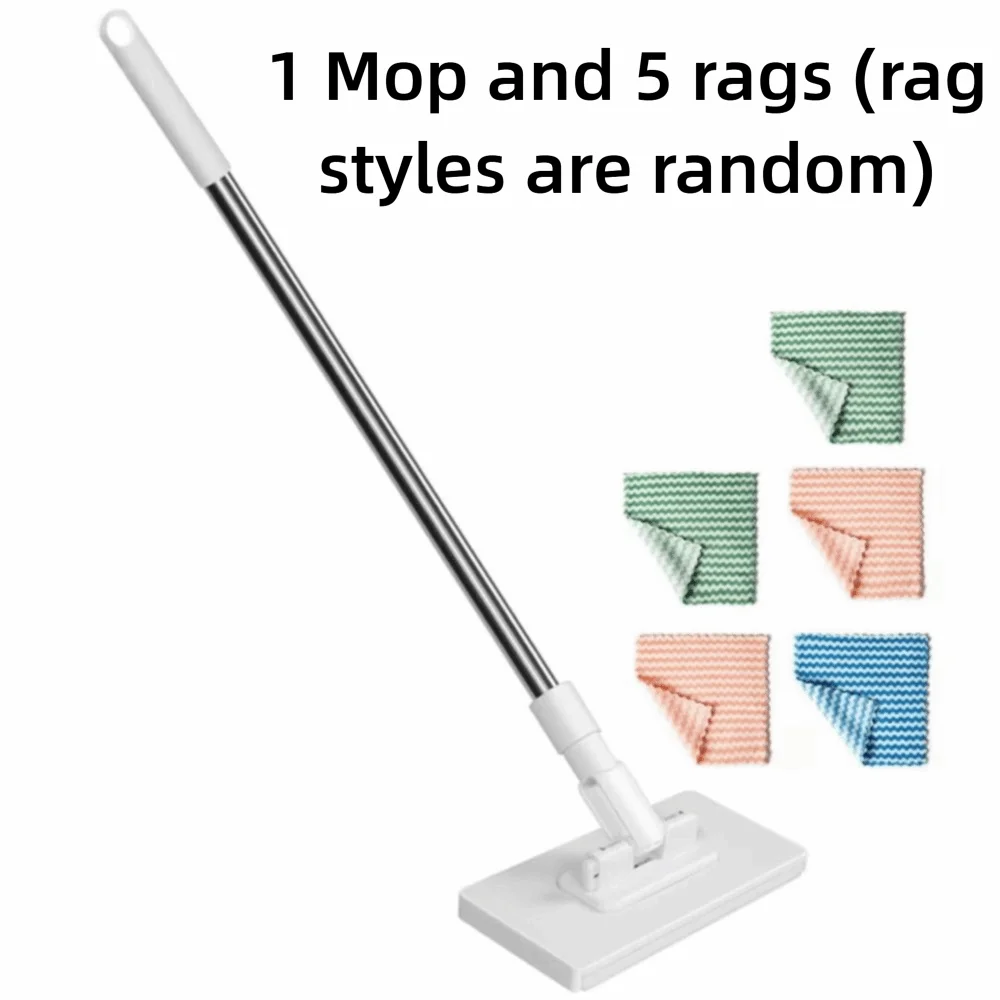 A white hands-free 360° rotating mop with a base and five assorted colored microfiber rags.