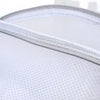 Close-up view of a white mesh laundry bag for shoes and delicates with a zipper closure.