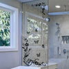 Decorative flower butterfly wall stickers on a glass shower door in a modern bathroom