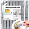 A pink pumice stone cleaning stick is shown being used to remove stains on a white plate.