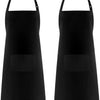 A black adjustable two-piece solid color chef apron shown from the front.