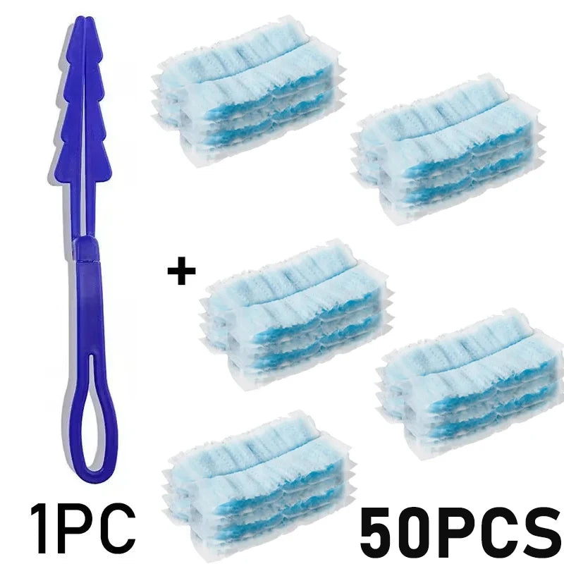 One disposable electrostatic duster refill with a purple handle and fifty blue cleaning wipes.