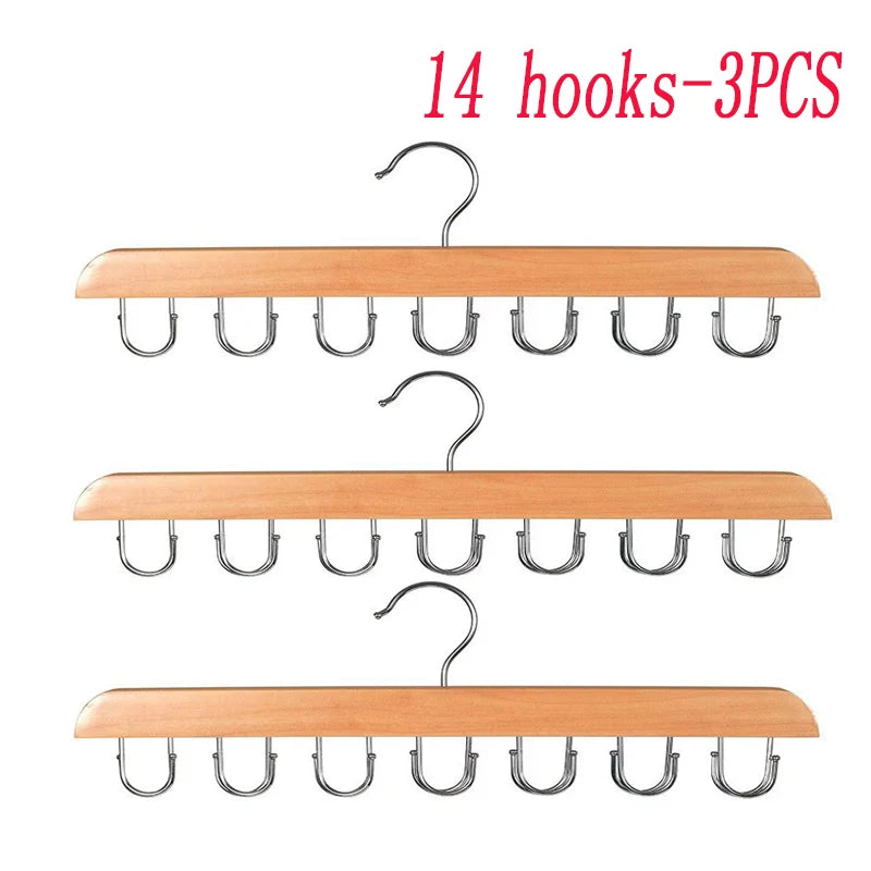Set of 14 wooden hooks in three pieces for belt and accessory organization