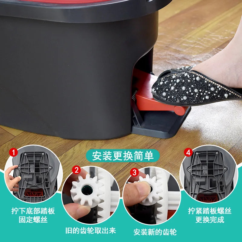 Replacement gears for rotating mops showing the easy installation and replacement process.