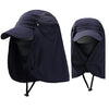 Navy blue UV protection fishing sun hat shown folded with a mesh visor