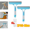 Two blue multi-function glass cleaners or scrapers shown in various angles and close-ups.