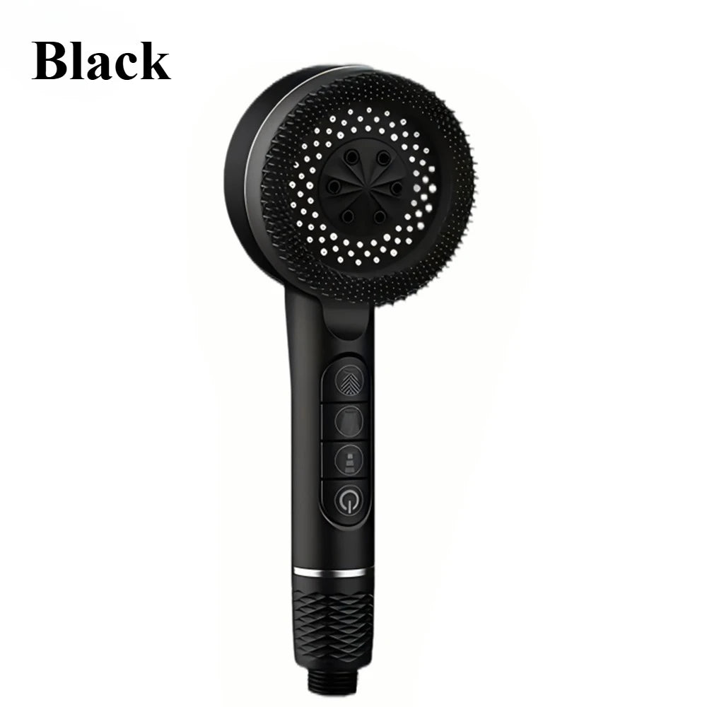 Pomme de douche à massage haute pression noire 4 modes avec motif de pulvérisation texturé et boutons de contrôle