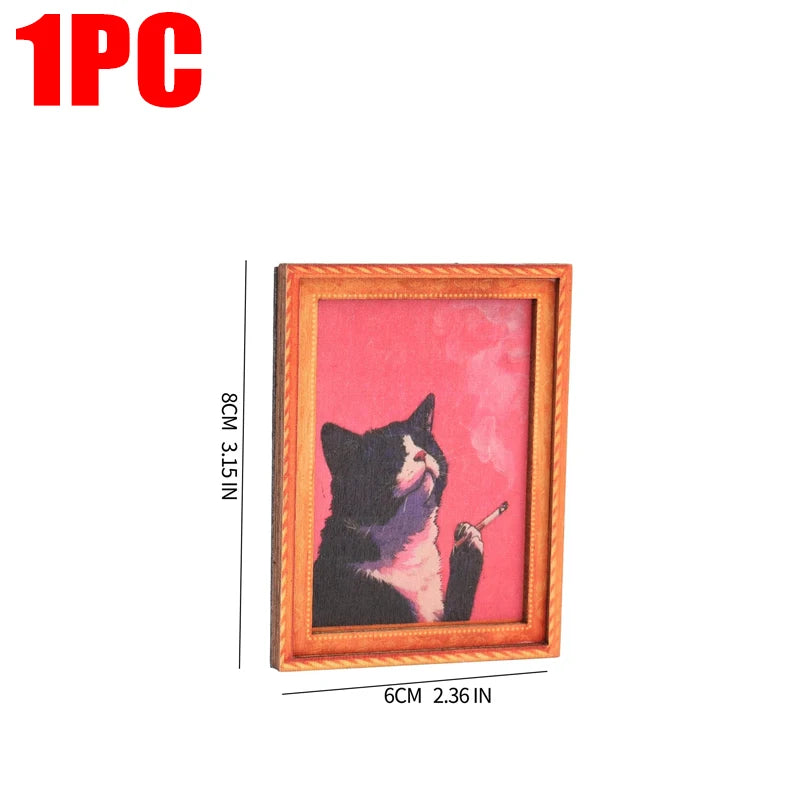 Gerahmtes Bild mit schwarzer Katzen-Silhouette vor pinkem Hintergrund, geeignet für Home-Dekoration.