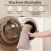 A hand is placing a purple waffle weave non-slip bathroom rug into the drum of a white washing machine.