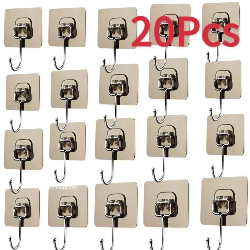 A set of 20 self-adhesive rotating wall hooks for storage and display.