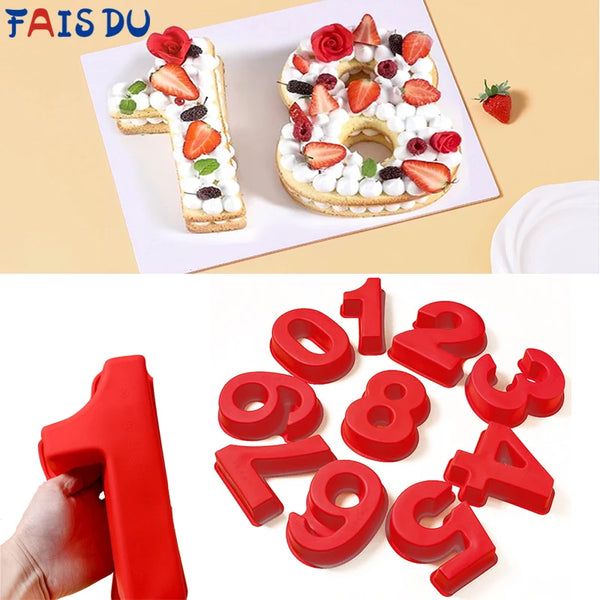 Red silicone number cake molds shaped like the number 1
