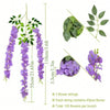 Artificial wisteria garland featuring purple flowers on green stems, packaged in a bunch of 135 flowers.