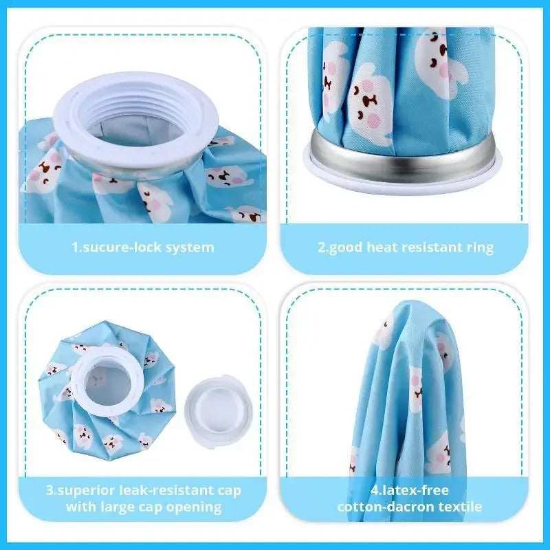 Reusable therapy pack featuring a secure-lock system, heat-resistant ring, leak-resistant cap, and latex-free cotton-dacron t
