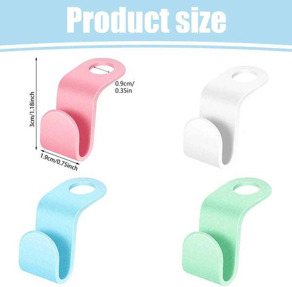 A set of three colorful plastic hanger connector hooks shown in various shades of pink, white, blue, and green.