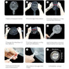Nine steps demonstrating how to prepare and inflate a transparent balloon using a helium tank or pump.