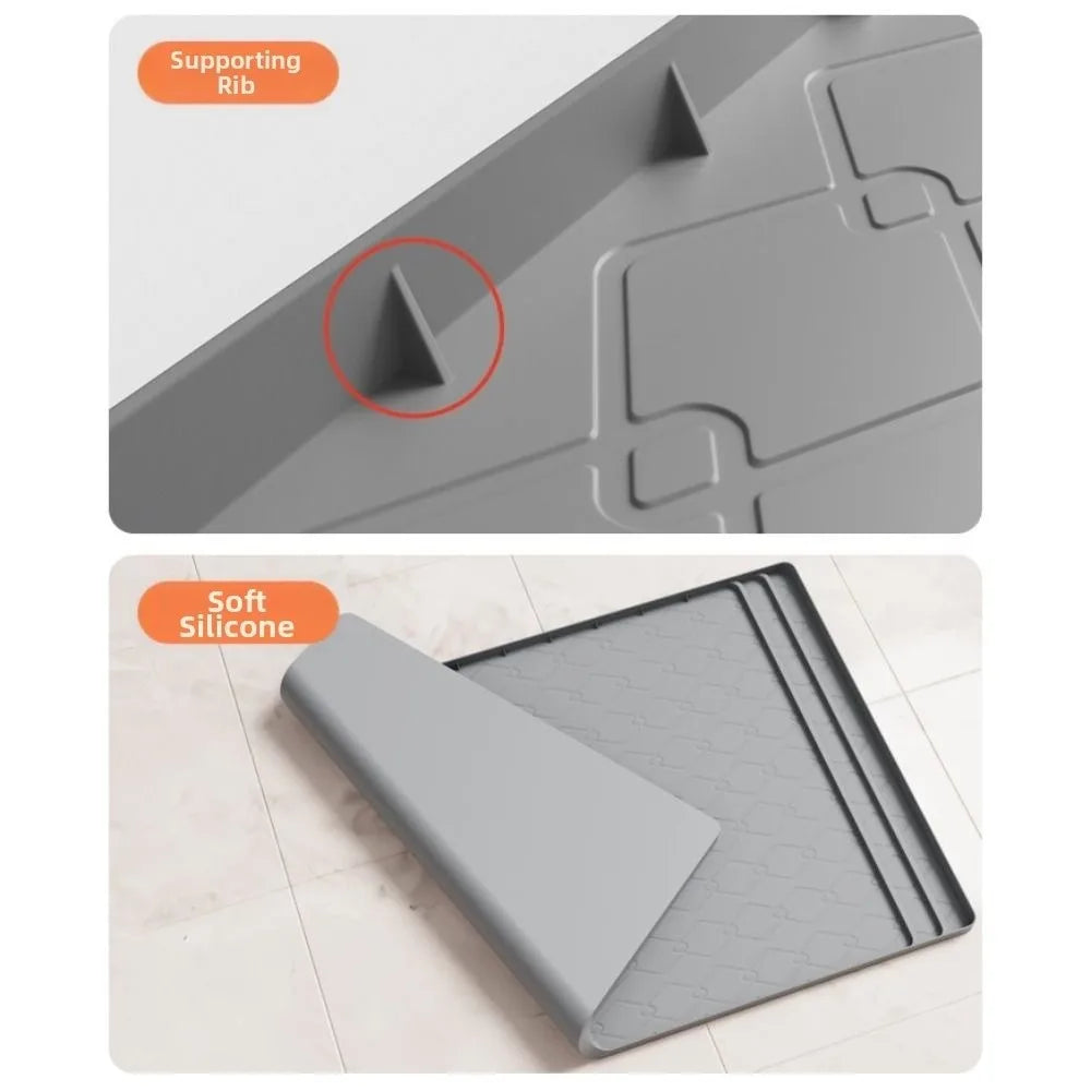 A close-up view of a silicone mat used under the sink, showing its texture and shape.